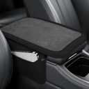 SINGARO Car Leather Furry Center Console Cover with 2 Storage Bags, Universal Fluffy Car Armrest Seat Box Pad, Comfortable Car Interior Accessories, Fits for Most Vehicles (Black)