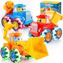 Jova GlowRover 3 Pack Monster Truck Toys, City Construction Cars with LED Light Up Wheels, Friction Powered Cars for Toddlers Boys Girls 18M+, Birthday Gifts for Christmas