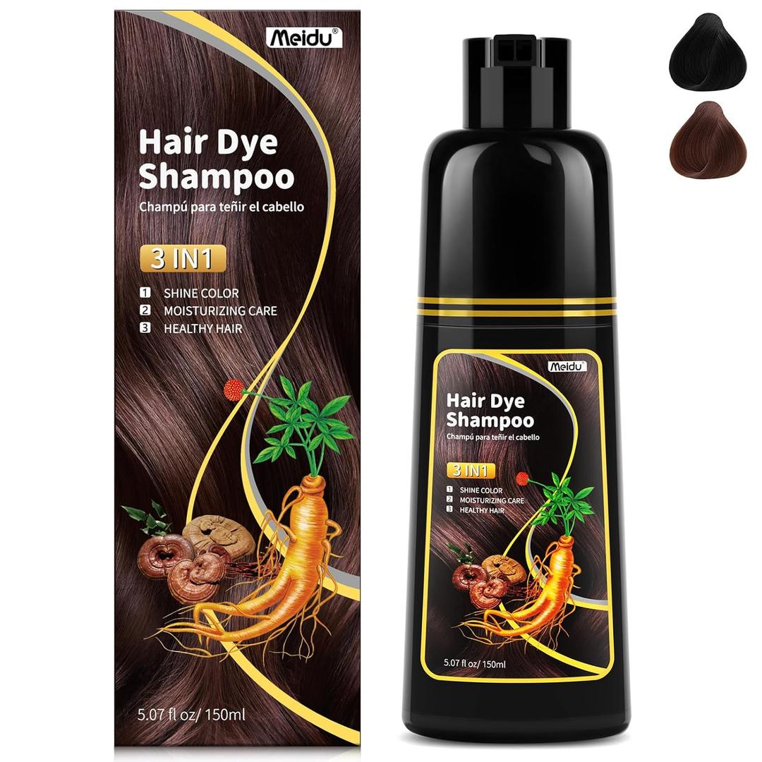 MEIDU Dark Brown Hair Dye Shampoo 3 in 1 for Women Men,Semi-Permanent Hair Color Shampoo,Lasts 30 Days (5.07 Oz)