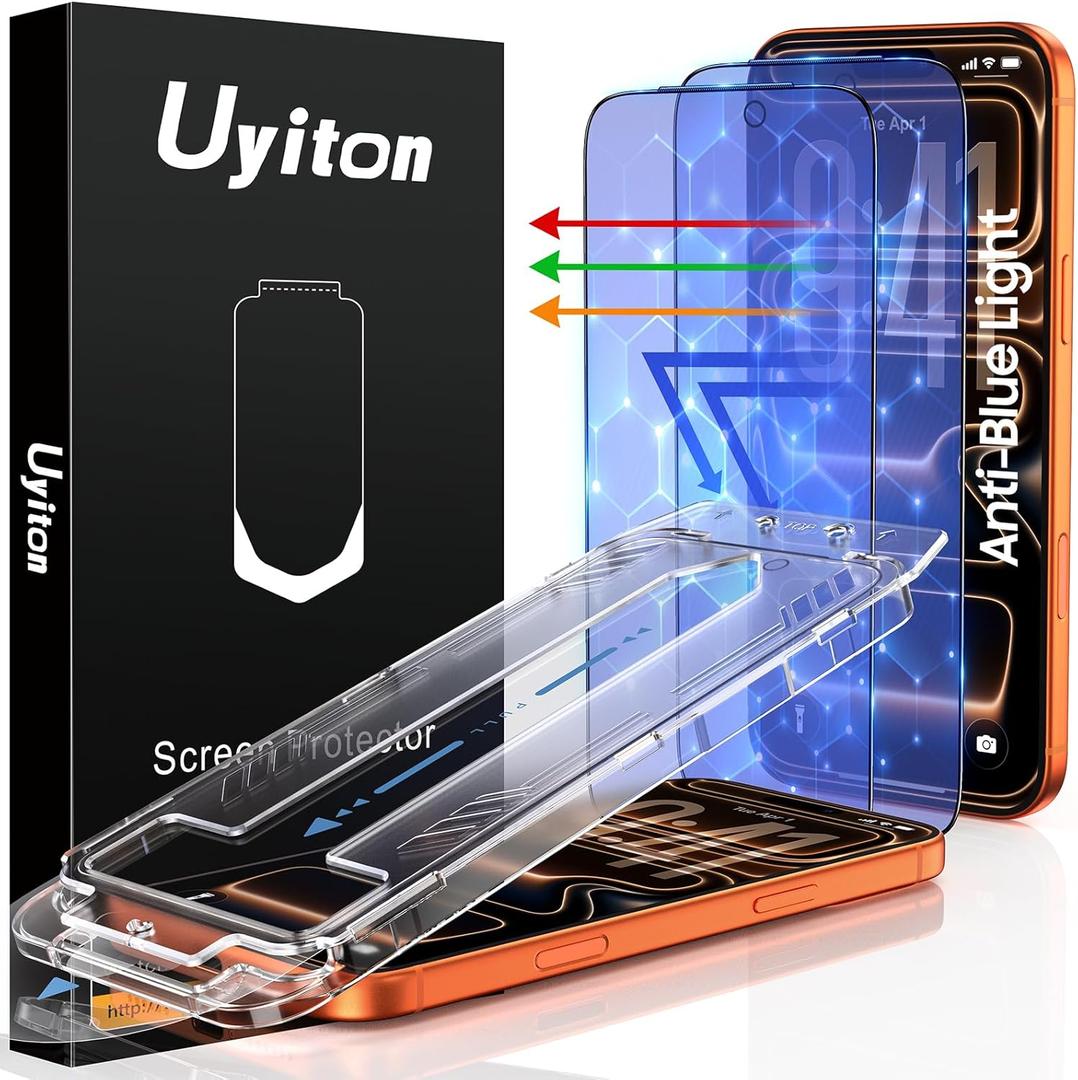 Uyiton Compatible with iPhone 17 Pro Max Screen Protector (AntiBlue Light)  [Easy to Install] Shatterproof Full Coverage [Case Friendly] 9H Tempered Glass Screen Protector for 17 Pro Max, 2 Pack
