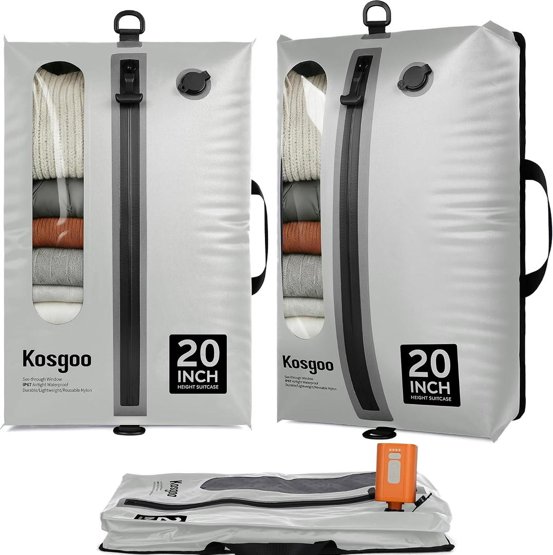 Vacuum Seal Bags for Travel with Pump, Reusable Nylon Compression Packing Cubes to Save Space for Carry-On Suitcase & Backpack, Odor&Waterproof Vacuum Kit for Clothes(Light Grey)