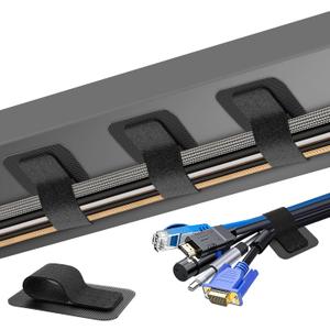 Cable Management Under Desk, Up to 15 CordEnhanced Wire Holder Cord Organizer Holder, Adjustable Hook and Loop Cable Ties, Wire Clips Under Table Hider, 30 Pair(Black)