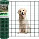 Gisafai 16 Gauge Galvanized Welded Wire Fence 3 ft x 100 ft PVC Coated Hardware Cloth, 2.36" x 2.36" Mesh, Heavy Duty Garden Fencing Roll for Chicken, Dog Yard, Deer Cattle & Animal Protection(Green)