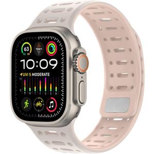 Amizee Compatible with Apple Watch Band 49/46/45/44/42/41/40/38mm Men, Silicone Breathable Magnetic Strap for iWatch Ultra 3/2/1 Series 11 10 9 8 7 6 5 4 SE3/2/1 (49/46/45/44/42mm, Starlight Pink)