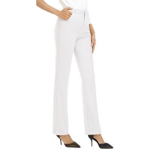 iChosy Women's Stretchy Straight Leg Dress Work Pants Business Office Casual Slacks with Pockets, White, Size 8 Regular