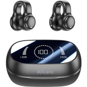 Wireless Earbuds Open Ear Clip Headphones Air Conduction Earbuds LED Power Display Earphones Sport Bluetooth 5.3 Headphones (Black)