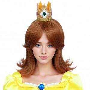Linfairy Red Brown Princess Wig with Crown 60's 70's Retro Lady Halloween Party Cosplay Wigs Cosplay for Women