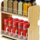 2 Tier Pull Out Spice Rack Organizer, Bamboo Sliding Spice Rack for Kitchen Cabinet, (4.4" W x 10.6" D x 10.4" H) Spice Storage, Pantry Organization