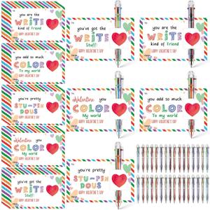 Sabary 32 Set Valentines Day Card and Multicolor Pen Gift Greeting Card and Retractable Multicolored Pen for Kids School Valentine's Day Student Classroom Exchange Gift Party Favor (Clear,6-in-1)