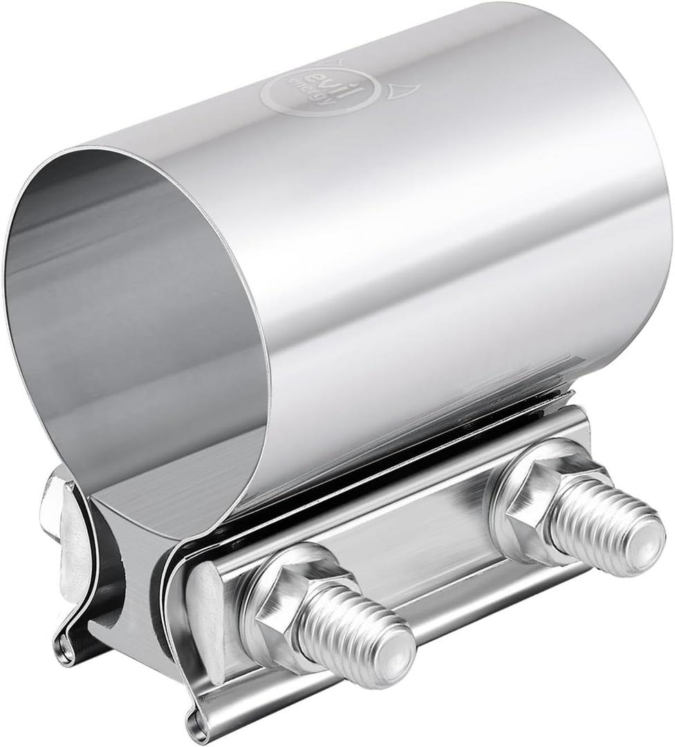 EVIL ENERGY 2.5 Inch Exhaust Clamp,2 1/2" Butt Joint Band Clamp Sleeve Coupler Stainless Steel for Pipes,Mufflers,Catalytic Converters 2PC