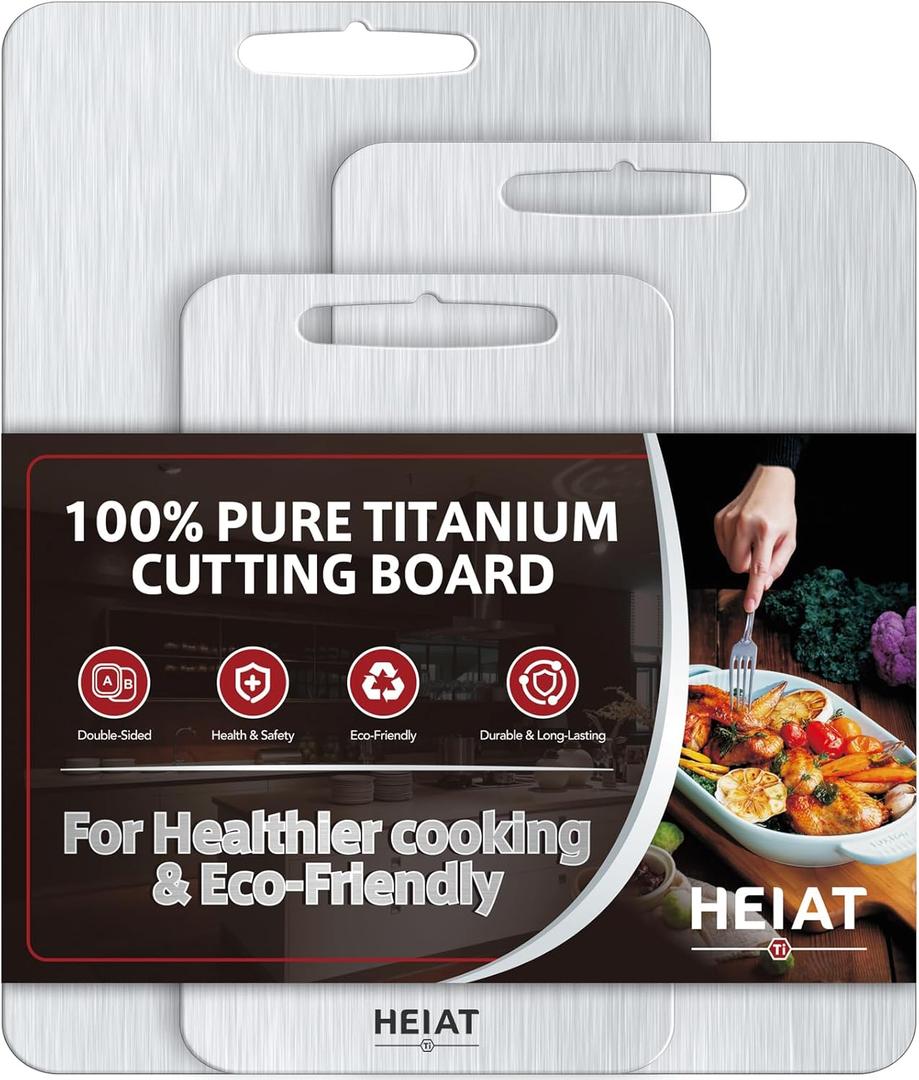 Titanium Cutting Board Set of 3, 100% Pure Titanium Cutting Boards for Kitchen, Non-Toxic, Double-Sided Chopping Boards for Raw & Cooked Food, Handles Included, Dishwasher Safe(S+M+L)