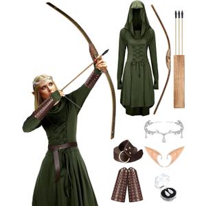 Langyiwee 10 Pcs Renaissance Elf Costume Fairy Elf Costume Medieval Archer Viking Elf Costume for Renfaire Women Halloween (Large)