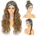 SAPPHIREWIGS Headband Wig Body Wave Long Wavy Brown Headband Wigs for Women Natural Looking Glueless Synthetic No Lace Front Wig with Headbands Attached 26 Inch