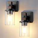 EDISHINE Wall Sconces Set of 2, Farmhouse Vanity Light Fixtures with Clear Glass Shade & Dark Brown Wood Grain Paint, 1-Light Wall Mount Lamp for Bathroom, Hallway, Living Room, Mirror, Kitchen (Oil-Rubbed Bronze)