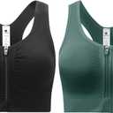 Zip Front Sports Bra for Women - Medium Support Racerback Workout Bra with Removable Pads & Double Hooks (X-Large, Black Green)