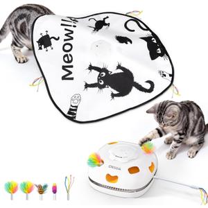 ORSDA Cat Toys for Indoor Cats, 4 in 1 Interactive Automatic Kitten Adult Cat Toy Whack a Mole, Hide and Seek, Moving Magic Wand & Chase Teaser, Rechargeable Touch/Timer Motion& Night DND Mode