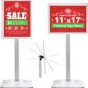Pedestal Sign Holder 11x17inch Adjustable Floor Stand With Heavy Base & Snap Frame Display for Indoor Outdoor Business Store Poster (Silver)