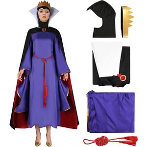 Queen Witch Costume Women Cosplay Dress Accessories Crown Cloak Belt Fairy Snow Robe Adult (X-Large, Purple)