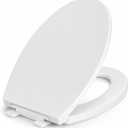 Elongated Toilet Seat, Quiet Slow Close, White Plastic, Comfortable Design