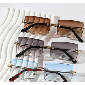 3 Pack Rimless Rectangle Sunglasses for Women Trendy Frameless Square Shades for Men Ultralight