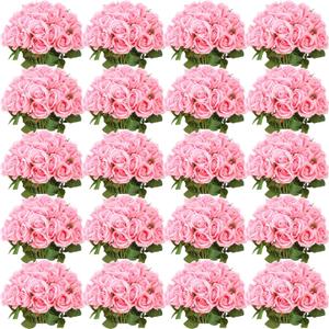 Tigeen 150 Pcs Artificial Rose Flowers Bulk, Fake Silk Roses Realistic Long Stem Flower Bouquets for Wedding Centerpieces Flower Arrangement Home Kitchen Decor(Pink)