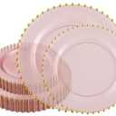 PLASTICPRO 64 Piece Combo Plastic Dinner Plates Disposable Plastic Fancy Heavy Duty Party Dishes 7 inch and 10 inch, Black and Gold Beaded