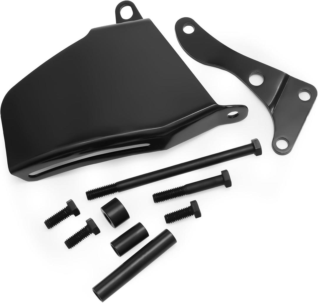 Long Water Pump Alternator Bracket, Black, Compatible with Chevy SBC SB 305 350, with Hardware (Black).1969 to 1986 SBC with Long Water Pump.