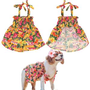 Parisian Pet Hawaiian Dog Dress - Floral Beach Outfit With Pull-Up Straps - Breathable Summer Clothes - Costume for Small Dogs Girl S