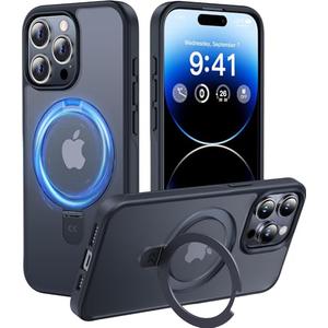 CASEKOO for iPhone 15 Pro Max Case with Magnetic Invisible Stand [Military Drop Protection] [Compatible with MagSafe] Shockproof Slim Translucent Matte Phone Case, 6.7 Inch, Black