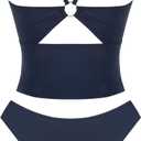 ZAFUL Tankini Swimsuits for Women V Neck Dual Straps Cropped Bikini Swimsuit High Cut 2 Pieces Bathing Suit (Blue, M)
