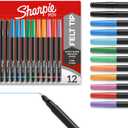 Sharpie Felt Tip Pens, Fine Point Pens (0.4mm), Felt Tip Markers, Assorted Colors, 12 Count - Journaling, Art, Drawing, Markers
