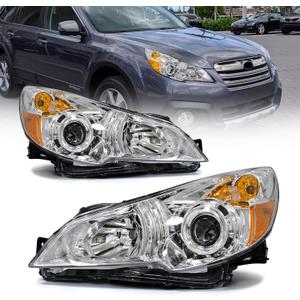 for 2010 2011 2012 2013 2014 Legacy/Outback Headlights Assembly Compatible with 2010-2014 Subaru Legacy/Outback Chrome Housing Clear Reflector Replacement Driver and Passenger Side