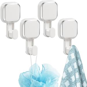TAILI 4 Pack Suction Cup Hooks for Inside Shower, Powerful Vacuum Suction Shower Holders for Towel, Loofah, Clothes, Damage Free Hanging Versatile Utility Wall Hooks, Easy to Install and Remove, White