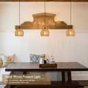 3 Pack Wicker Pendant Light Natural Woven Pendant Light Boho Chandelier Light Fixture Dome Rustic Farmhouse Pendant Lights Rattan Light Fixture for Dining Room Kitchen Island (Bulb Incl.)