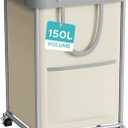 JYPS Laundry Basket With Wheels, 150L Large Rolling Hamper W/Metal Frame & Removable Bag, Waterproof Oxford Fabric, 2 Side Bags, Dirty Clothes Storage Cart For Laundry Room, Dorm, Bedroom, Bathroom (Beige)