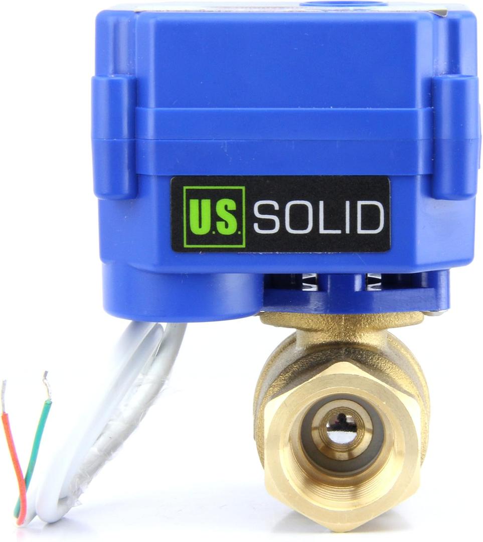 U.S. Solid Motorized Ball Valve- 1/2" Brass Ball Valve with Full Port, 9-24V AC/DC and 2 Wire Auto Return Setup