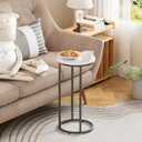 C Shaped End Table, Couch Side Tables for Living Room, Round Sofa End Table with Metal Frame, Small Wooden Snack Table for Bedroom, Small Spaces, Easy Assembly (Black,2pcs)