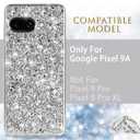 Silicone Case for Google Pixel 9A 5G Phone Case Glitter Sparkle Bling, Hybrid Matte Back Case High Impact Heavy Duty Shockproof Protective Cover for Google 9A Cute Case for Women 6.3-inch (Silver)