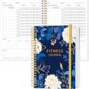 Fitness Journal for Women & Men,A5 Workout Journal/Planner Daily Exercise Log Book to Weight Loss, Gym, Muscle Gain, Bodybuilding Progress, 5.8"x8.3", Blue Leaf Flower