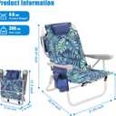 SUNNYFEEL Low Beach Chair, 5-Position Lay Flat Reclining, Backpack Portable Folding Chair with Cooler Bag & Cup Holder, Heavy Duty 350 LBS, Compact for Beach, Camping, Travel