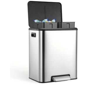 GAOMON Kitchen Dual TrashCan and Recycling Bin, 2 x 4 Gallon Stainless Steel TrashCan, 30 Liter, Removable Inner Bin and Soft Close Lid, Suitable for Home, Office, Business - Silver