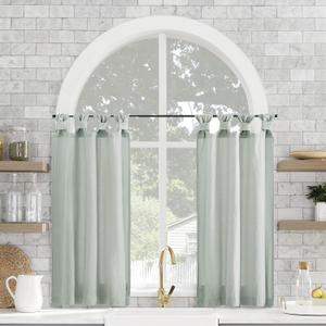 Archaeo Washed Cotton Small Window Twist Tab Cafe Curtains, 52" x 45", Seafoam Green