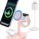 Hevanto 2026 3 in 1 Wireless Charging Station for Apple MagSafe Charger, 15W Fast Mag-Safe Charger Stand for iPhone 17 16 15 14 13 12 Apple Watch AirPods Compatible with MagSafe, Pink
