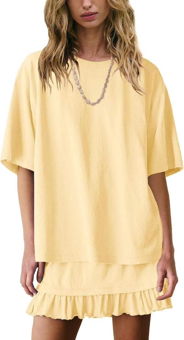 Panadila Women 2 Piece Skirt Sets Casual Two Piece Skirt Set Short Sleeve Tops and Flowy Skirts Beach Outfits, Small