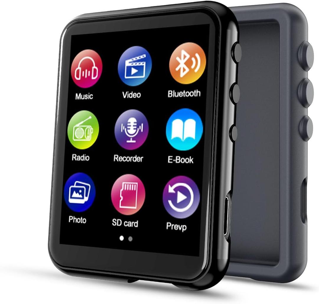 64GB MP3 Player with Bluetooth 5.3, QNGEE 2.4 inch Full Touchscreen Music MP3 for Kids, FM Radio, Voice Recorder, HiFi Sound, E-Book, Earphones Included