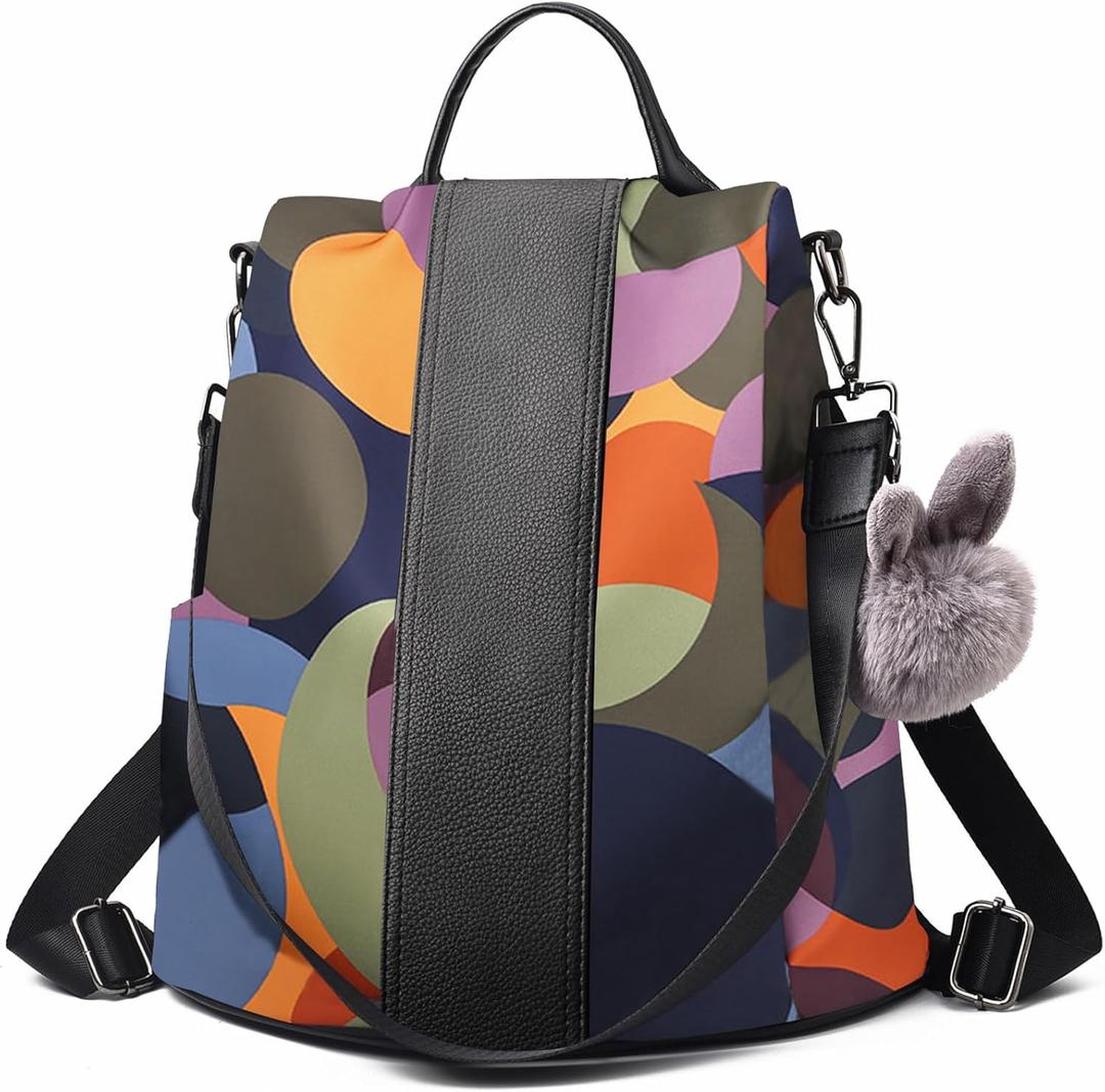 CHARMORE Women Backpack Purse Waterproof Nylon Anti-theft Rucksack Shoulder Bags (Large, Colorful)