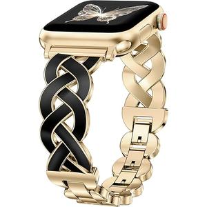 Wearlizer Metal Band Compatible with Apple Watch Bands Women 40/38/41/42/44/45/46/49mm, Dressy Enamel Stainless Steel Bracelet Celtic Knot Strap for iWatch Series 11 10 9 8 7 6 5 4 Ultra/SE 3 2 1, Black/ Gold