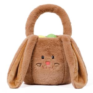 OurHonor Easter Basket Plush, Bunny Easter Basket For Kids, Plush Buckets With Long Ear Bags for Boys Girls, Tote Bags For Decorations Gifts Storage (Brown)