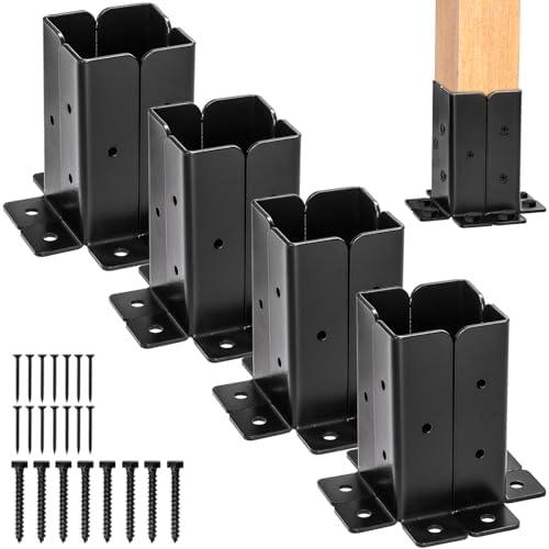 Yesland 8 Pcs Adjustable Deck Post Anchor Base Brackets Fit 1.5x1.5, 2x2, 2x4, 4x4 Post, Heavy Duty Reversible Wood Fence Post Base Brackets kit for Pergola Railing Mailbox, Black