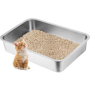 Low Entry Cat Litter Box,15.7"11.8"4" Stainless Steel Kitten Litter Box for Small Cat, Kitty Shallow Litterbox for Guinea Pig, Puppy, Hamsters Toilet